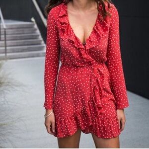 Realisation Alexandra Red Star Print Silk Wrap Dress Medium